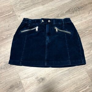 Navy Blue Velvet Mini Biker Skirt